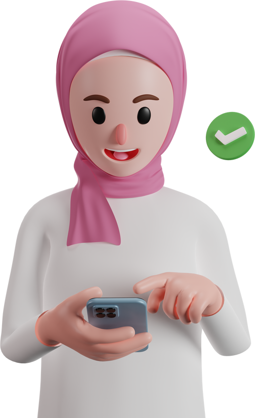 3d icon of hijab woman playing mobile phone
