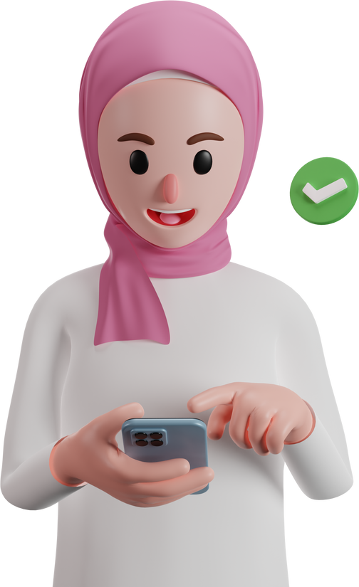 3d icon of hijab woman playing mobile phone